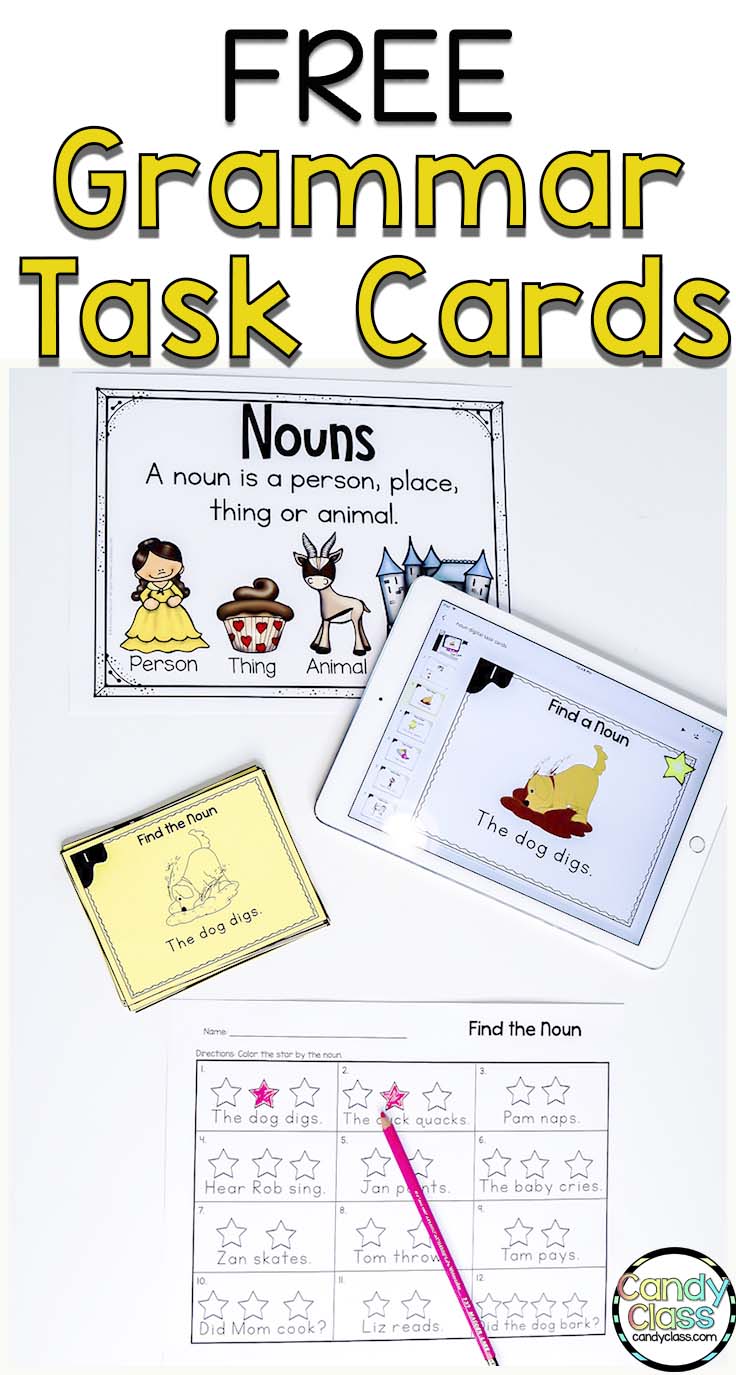 free noun task cards for grammar activities