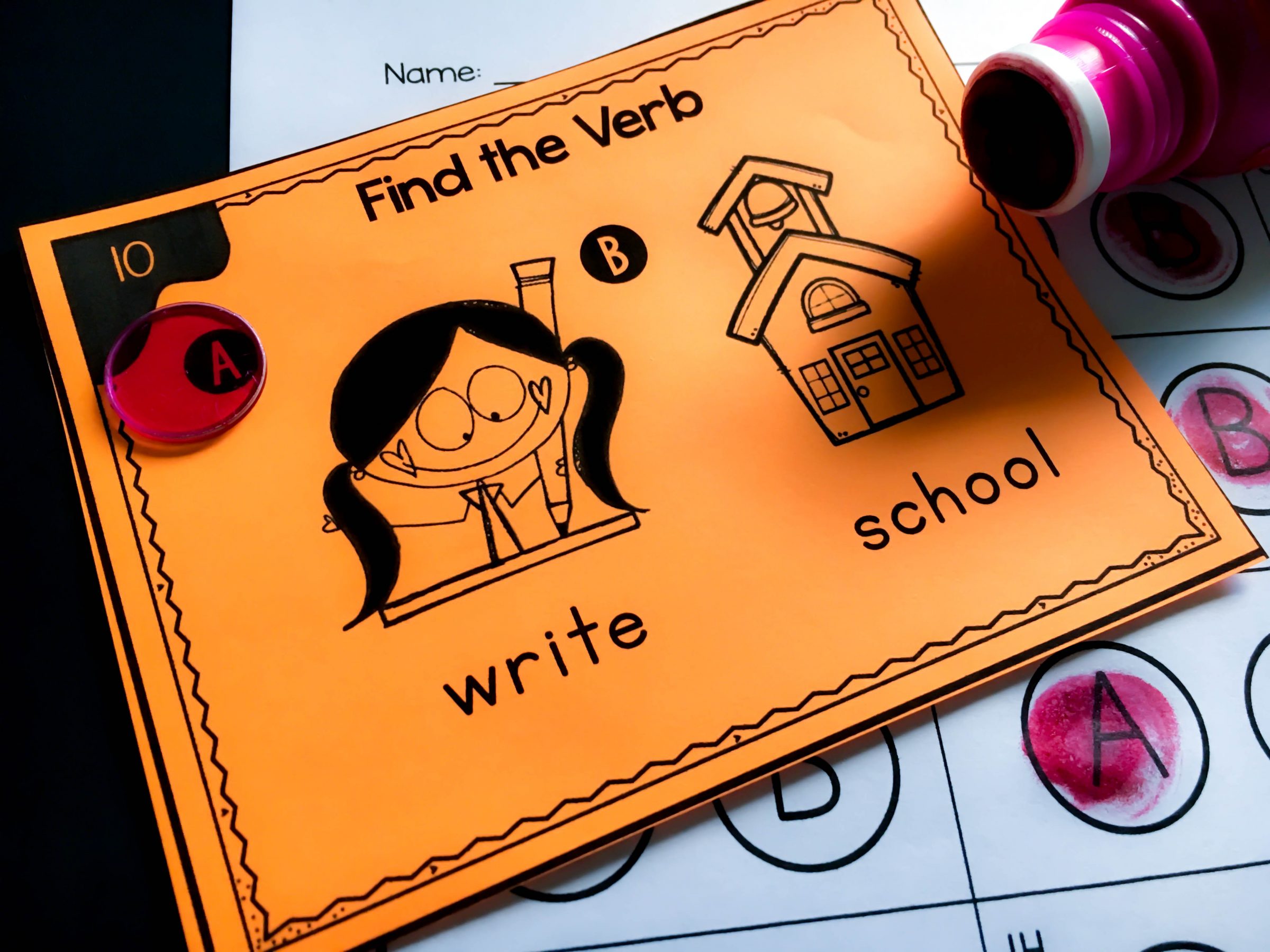 verb task cards for kindergarten