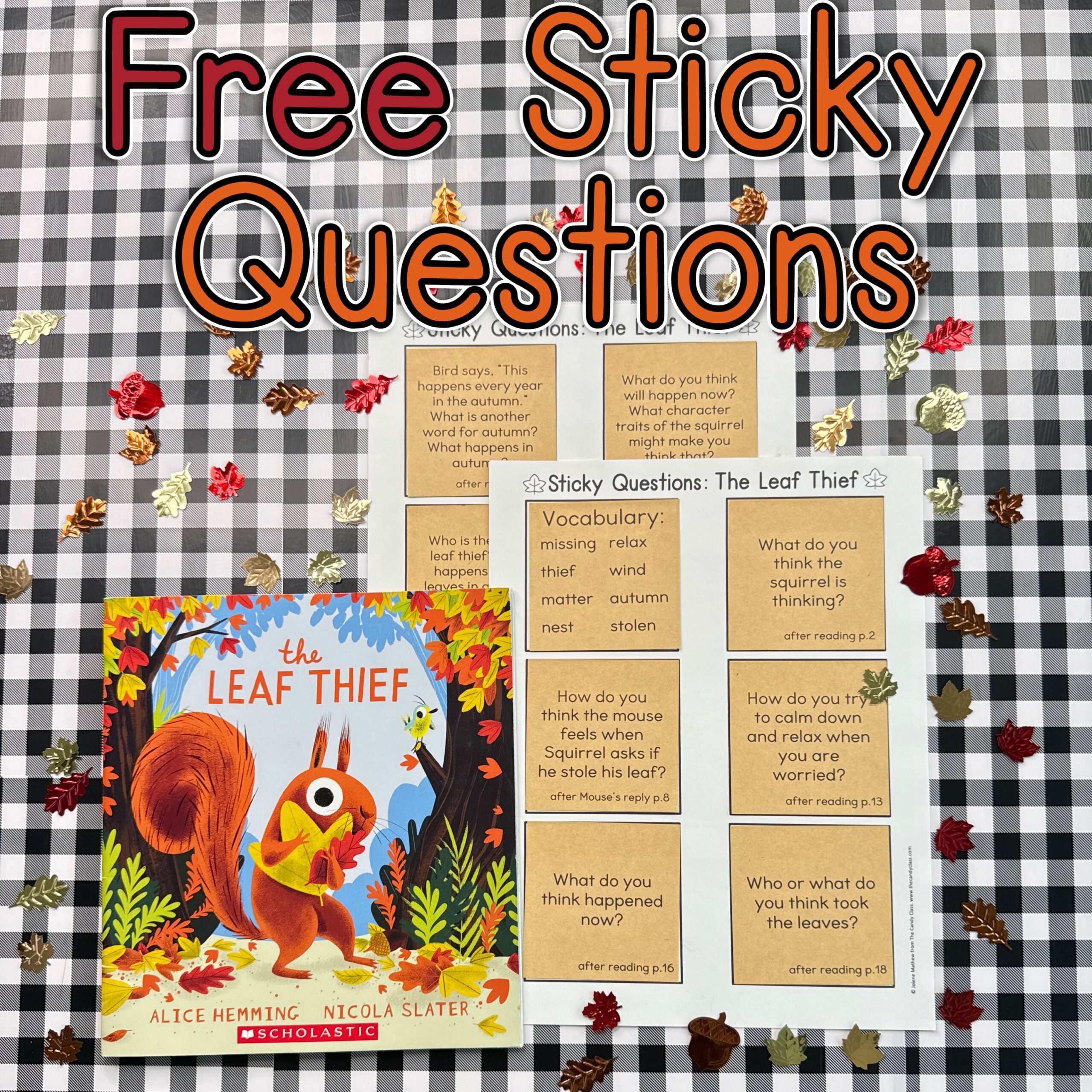 Free Fall Read Aloud Sticky Questions for Building Comprehension