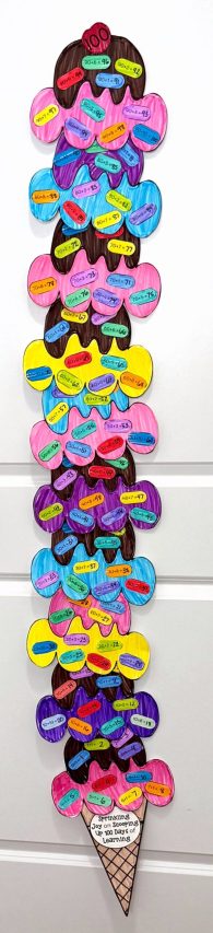 100th Day of School Ice Cream Cone with Math Facts to 100